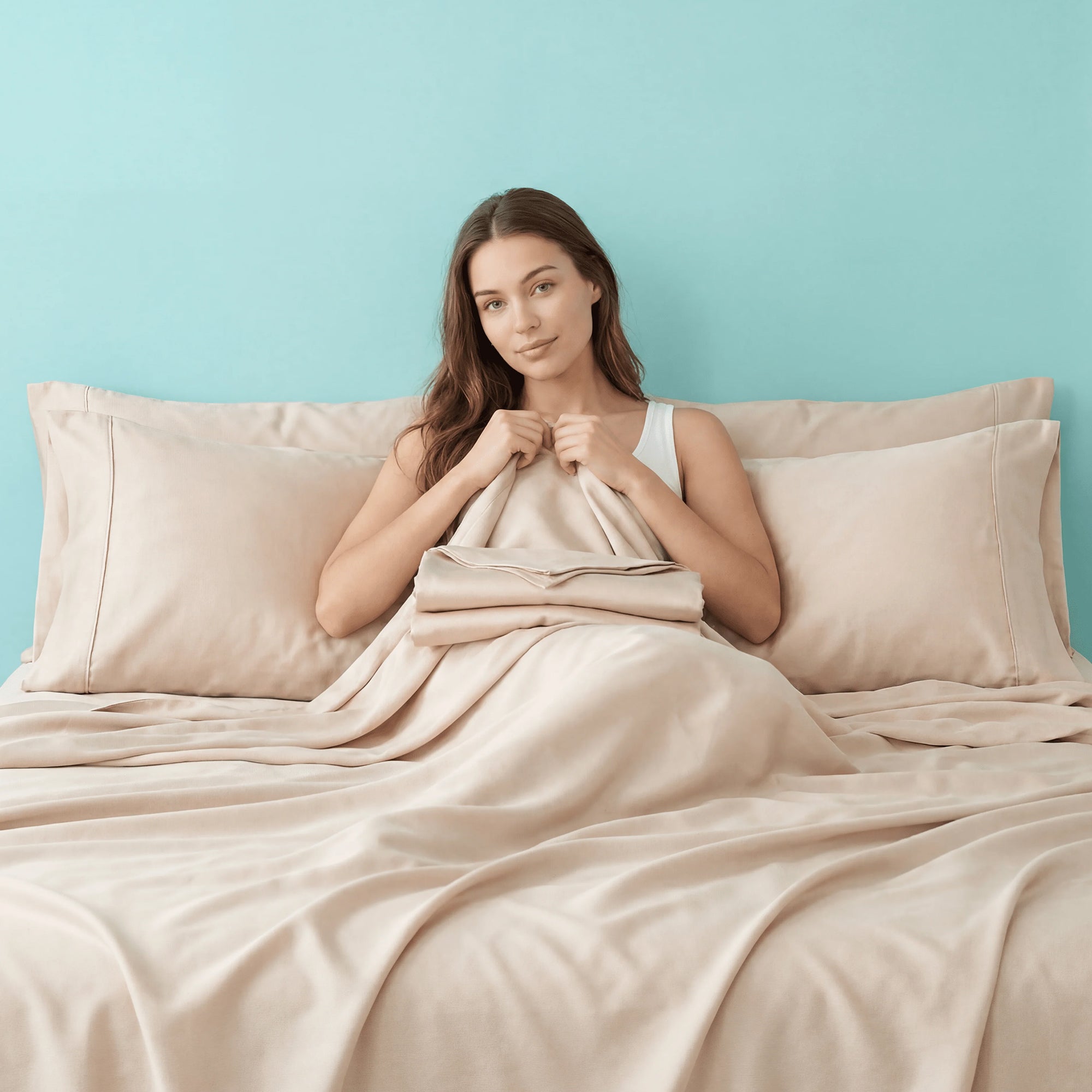 Sleepgram Viscose from Bamboo King Bed Sheet Set with 2 Pillowcases, Sand (Used)