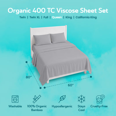 Sleepgram Viscose from Bamboo Queen Bed Sheet Set with 2 Pillowcases, Grey Stone