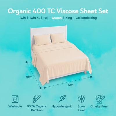 Sleepgram Viscose from Bamboo Queen Bed Sheet Set with 2 Pillowcases, Sand