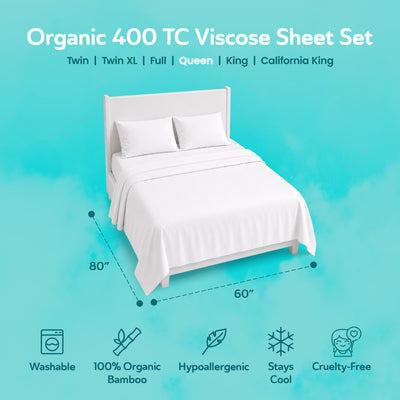 Sleepgram Viscose from Bamboo Queen Bed Set w/2 Pillowcases, White (Open Box)