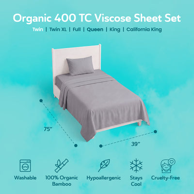 Sleepgram Viscose from Bamboo Twin Bed Sheet Set with 2 Pillowcases, Grey Stone