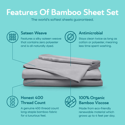 Sleepgram Viscose from Bamboo Twin Bed Sheet Set with 2 Pillowcases, Grey Stone