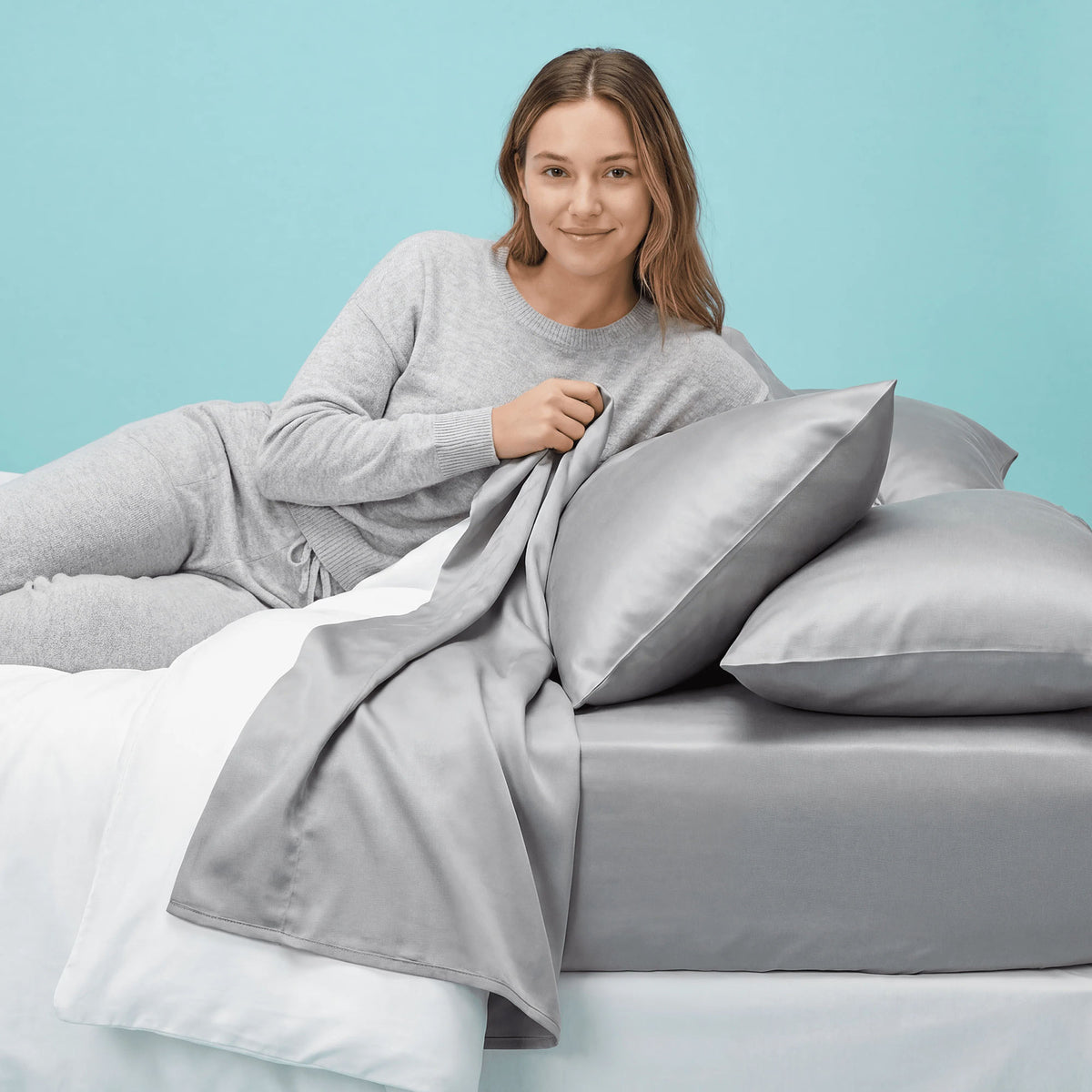 Sleepgram Viscose from Bamboo Twin Bed Sheet Set with 2 Pillowcases, Grey Stone