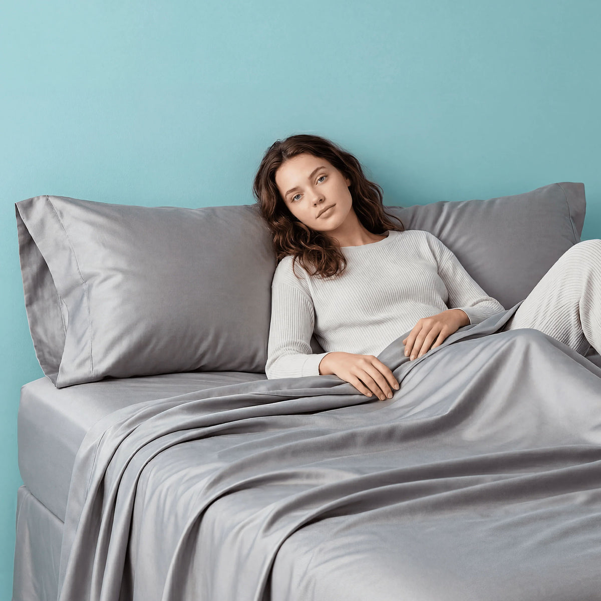 Sleepgram Viscose from Bamboo Twin Bed Sheet Set with 2 Pillowcases, Grey Stone