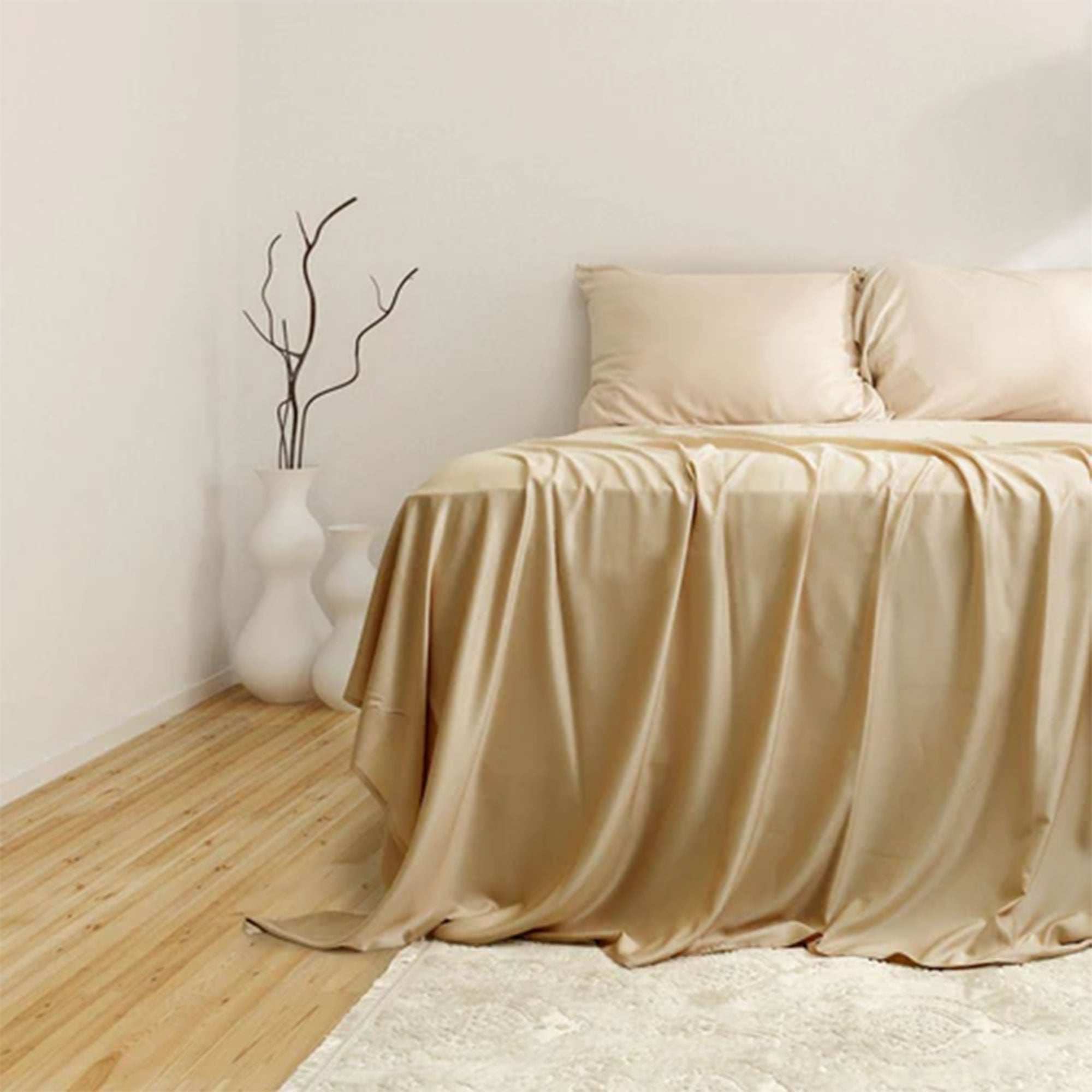 Sleepgram Bamboo Bed Sheet Set - 4 Pieces (Twin, Sand) (Open Box)