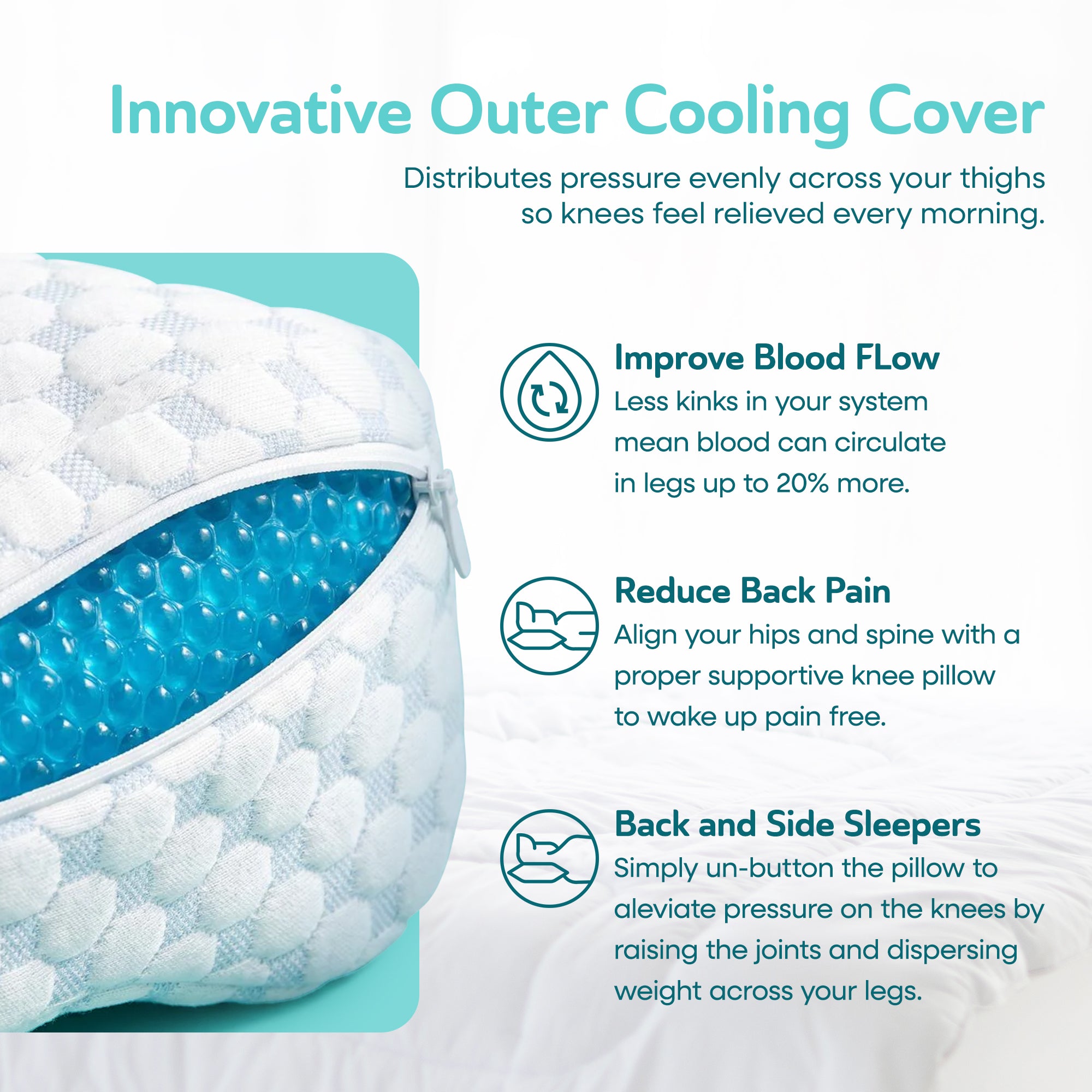 Sleepgram High Density Foam Contour Knee Pillow with Outer Cooling Cover, Gray