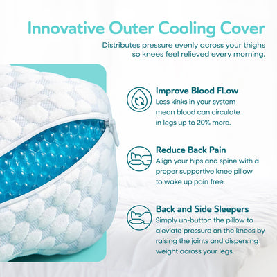 Sleepgram High Density Foam Contour Knee Pillow with Outer Cooling Cover, Gray
