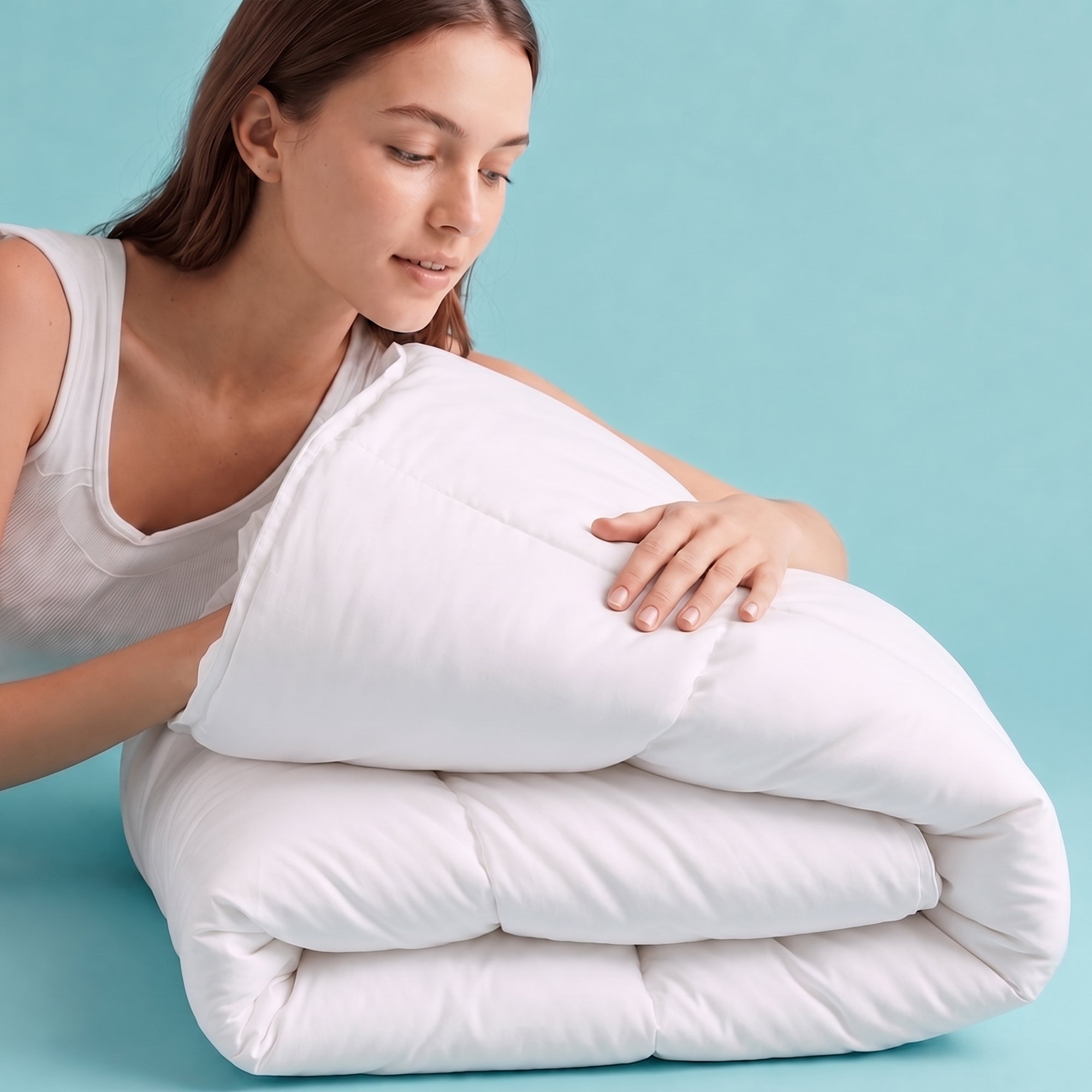 Sleepgram Twin Sized Pre Shrunk All Season Embroidered Cotton Comforter, White - VMInnovations