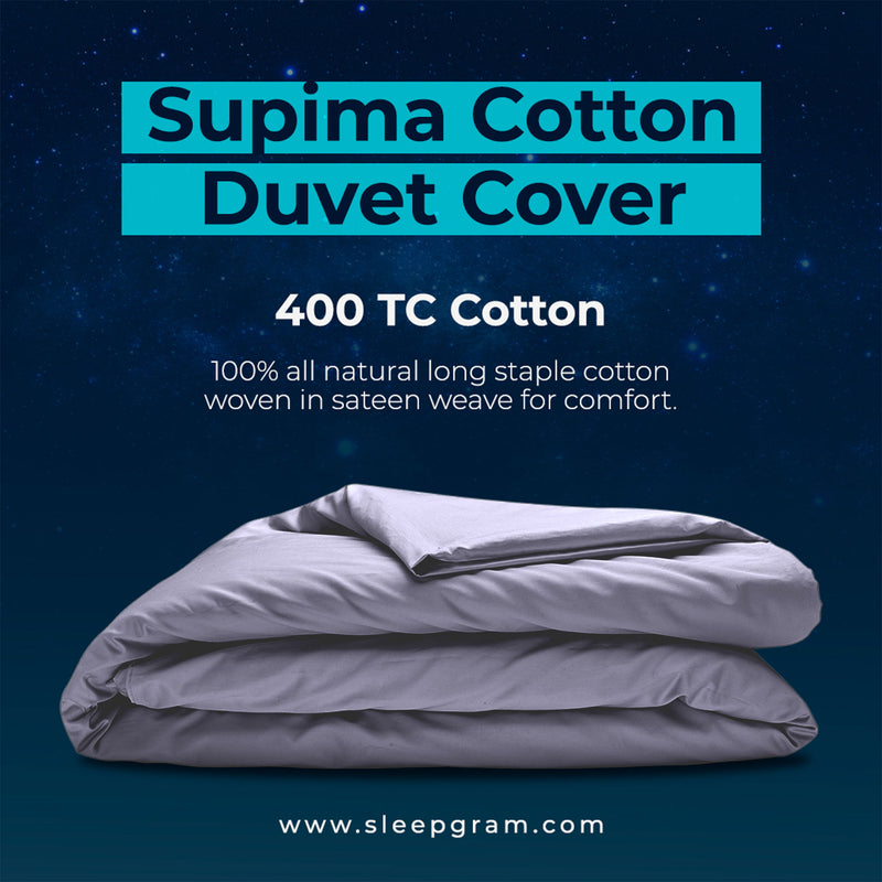 Sleepgram Supima 400 Thread Count Cotton Duvet Cover with Travel Bag, King, Grey