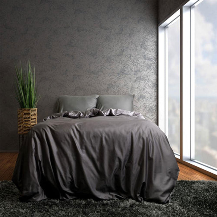 Sleepgram Supima 400 Thread Count Cotton Duvet Cover with Travel Bag, Twin, Grey - VMInnovations