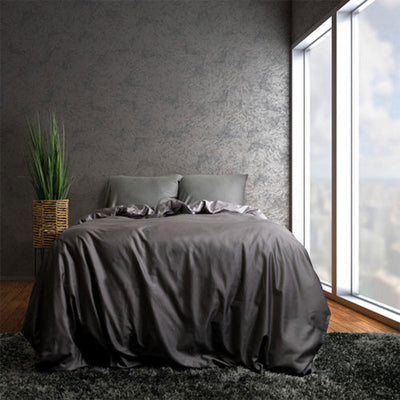 Sleepgram Supima 400 Thread Count Duvet Cover w/Travel Bag, Twin, Grey(Open Box)