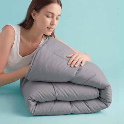Sleepgram Supima 400 Thread Count Cotton Duvet Cover with Travel Bag, King, Grey
