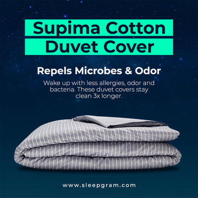 Sleepgram Supima 400 Thread Count Cotton Duvet Cover with Travel Bag, King, Grey - VMInnovations