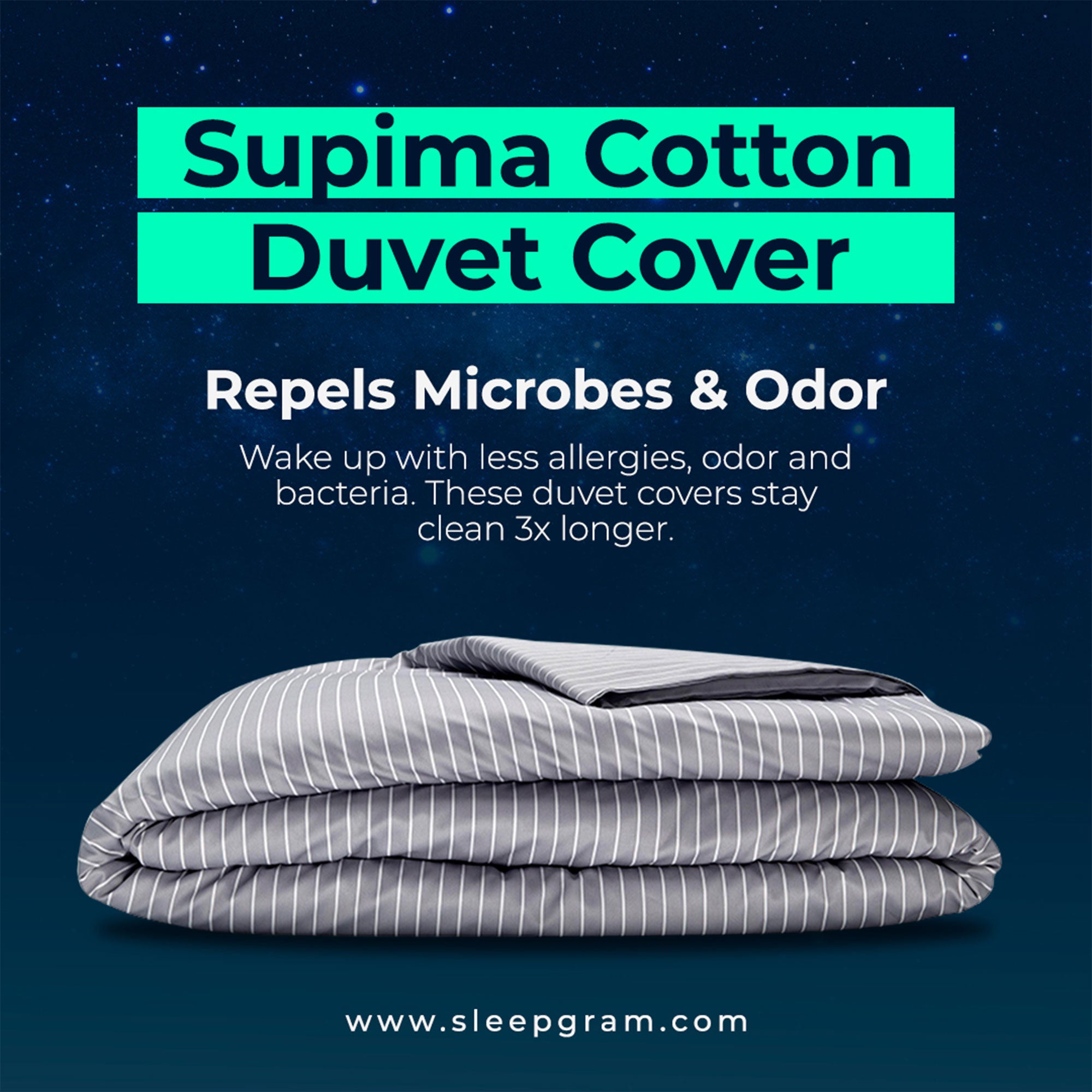 Sleepgram Supima 400 Thread Count Cotton Duvet Cover with Travel Bag, King(Used)
