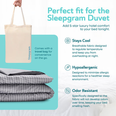 Sleepgram Supima 400 Thread Count Cotton Duvet Cover with Travel Bag, King, Grey - VMInnovations