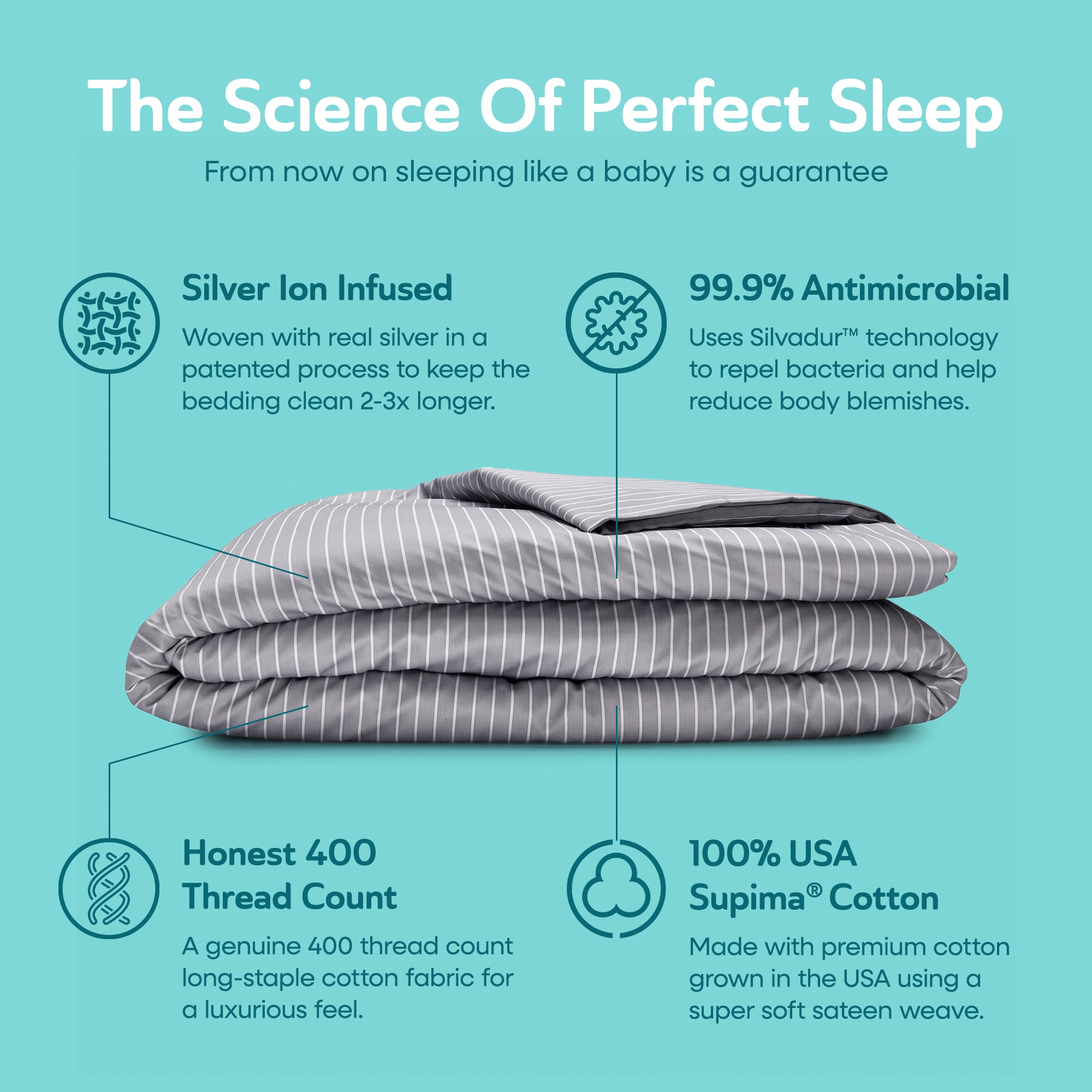 Sleepgram Supima 400 Thread Count Cotton Duvet Cover with Travel Bag, King, Grey