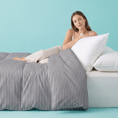 Sleepgram Supima 400 Thread Count Cotton Duvet Cover with Travel Bag, King, Grey - VMInnovations