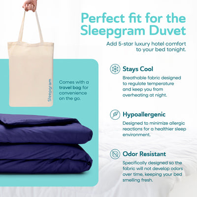 Sleepgram Supima 400 Thread Count Cotton Duvet Cover w/ Travel Bag, King, Violet - VMInnovations