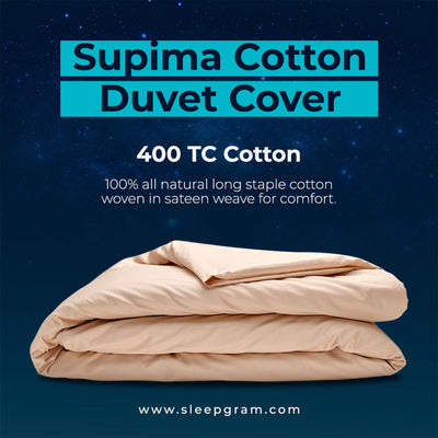 Sleepgram Supima 400 Thread Cotton Duvet Cover and Bag, Queen, Sand (Open Box) - VMInnovations