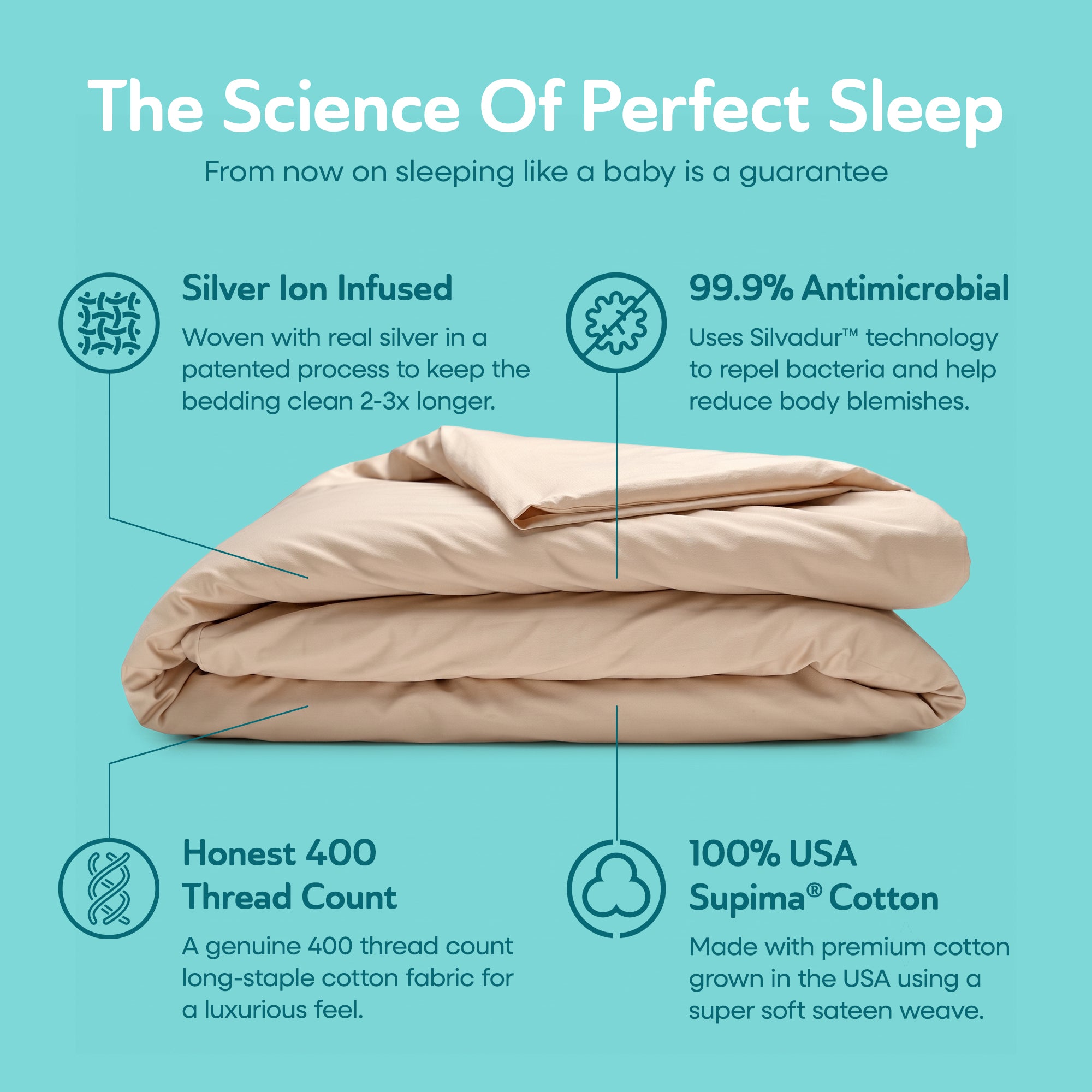 Sleepgram Supima 400 Thread Count Cotton Duvet Cover with Travel Bag, King, Sand