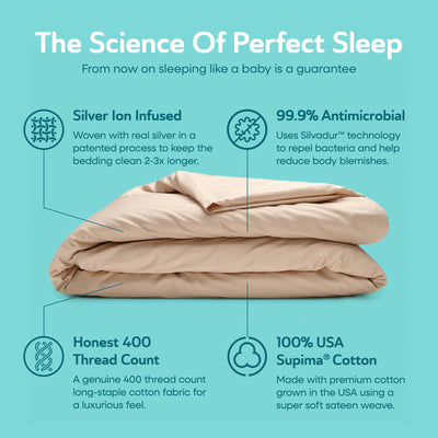 Sleepgram Supima 400 Thread Count Cotton Duvet Cover with Travel Bag, King, Sand - VMInnovations