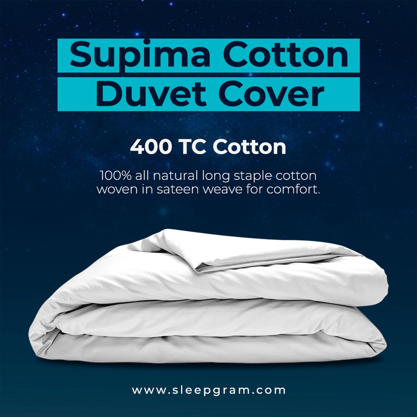 Sleepgram Supima 400 Thread Count Cotton Duvet Cover and Travel Bag, King, White - VMInnovations