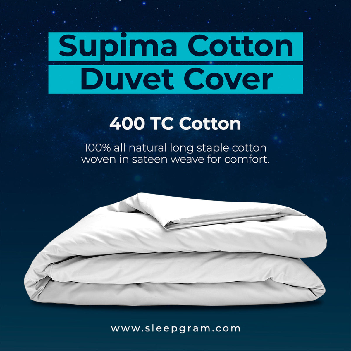 Sleepgram 400 Thread Count Cotton Duvet Cover & Travel Bag, Twin,White(Open Box) - VMInnovations