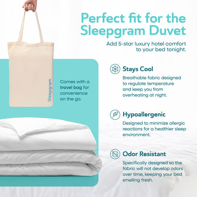 Sleepgram Supima 400 Thread Count Cotton Duvet Cover and Travel Bag, King, White - VMInnovations