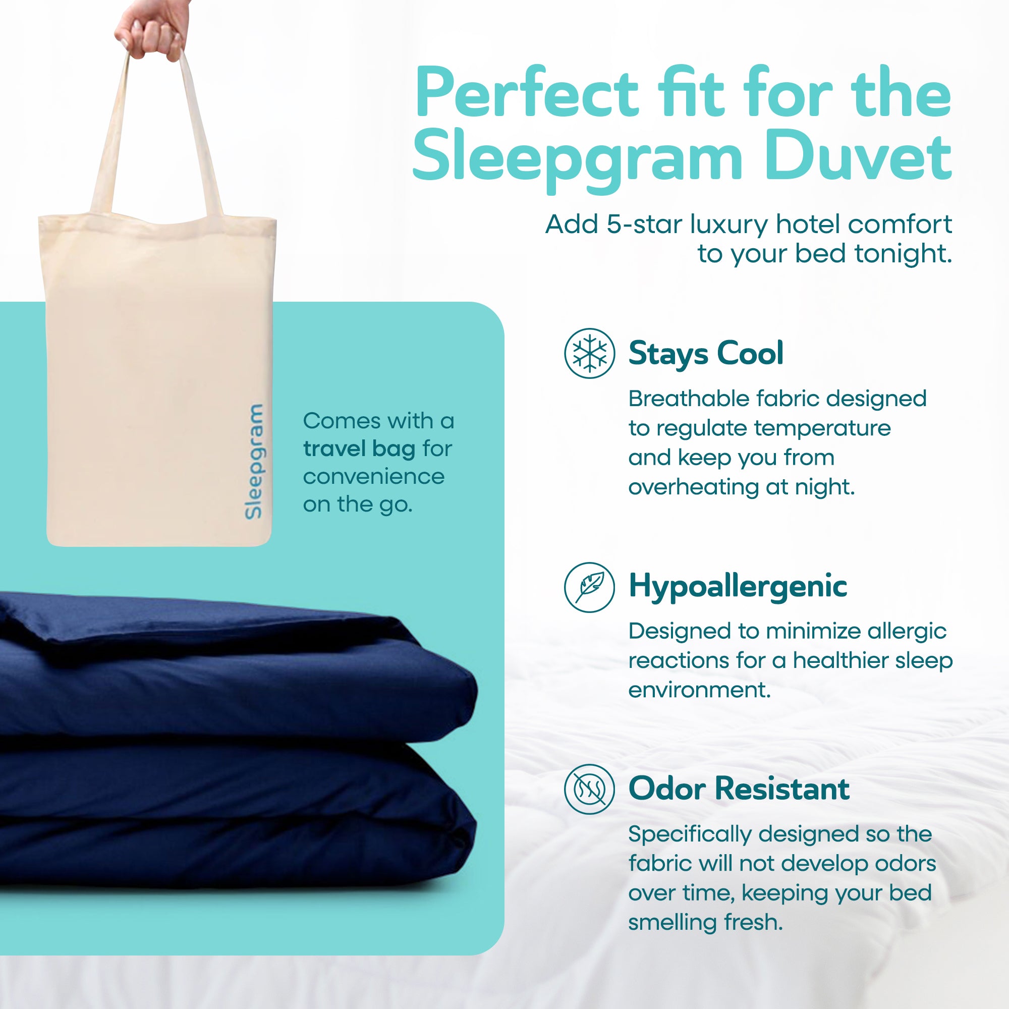 Sleepgram Supima 400 Thread Count Cotton Duvet Cover and Travel Bag, Queen, Blue - VMInnovations