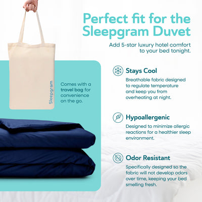 Sleepgram Supima 400 Thread Count Cotton Duvet Cover and Travel Bag, Queen, Blue - VMInnovations