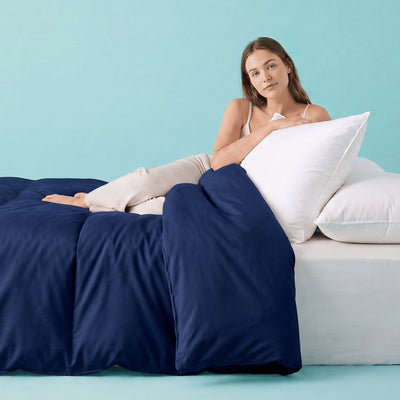 Sleepgram Supima 400 Thread Count Cotton Duvet Cover and Travel Bag, Queen, Blue - VMInnovations