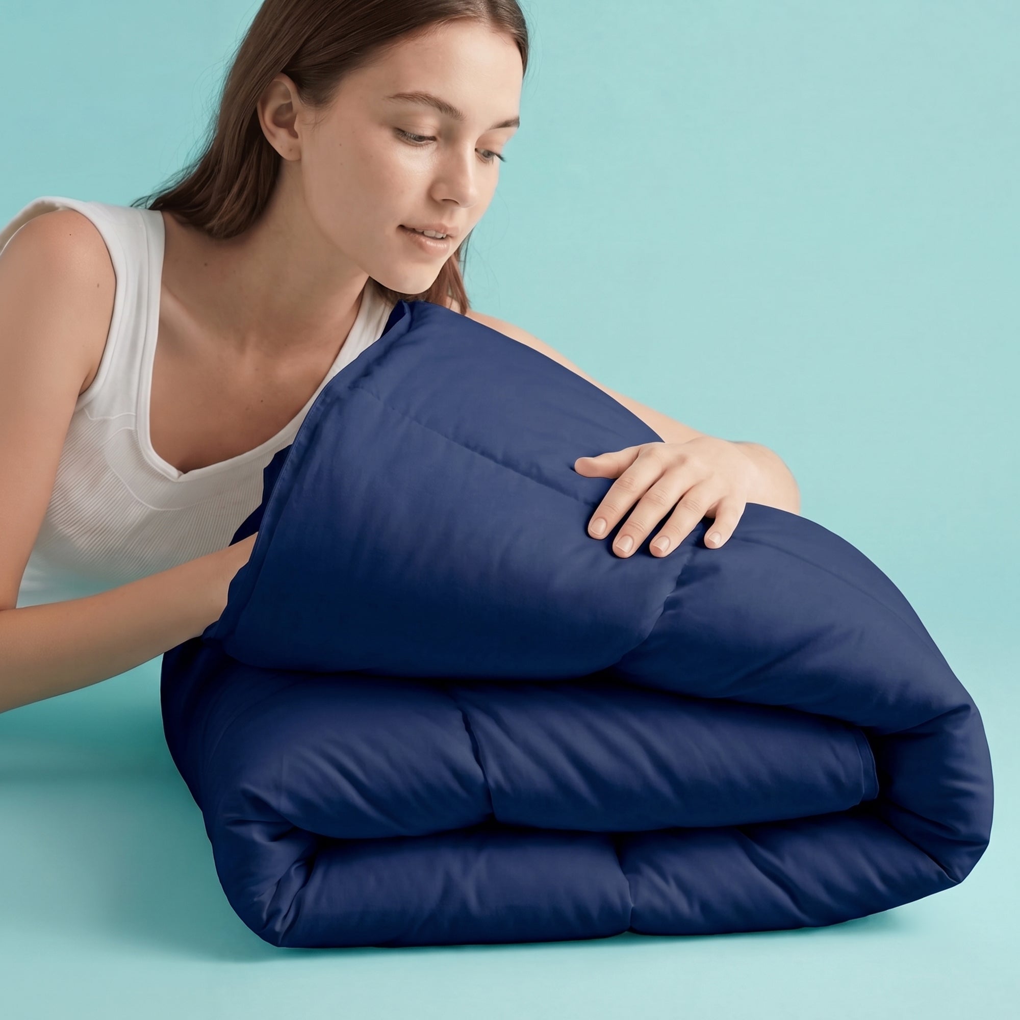 Sleepgram Supima 400 Thread Count Cotton Duvet Cover and Travel Bag, Queen, Blue - VMInnovations