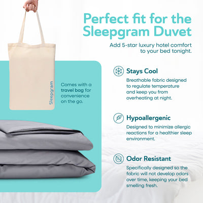 Sleepgram Supima 400 Thread Count Cotton Duvet Cover and Travel Bag, Queen, Grey - VMInnovations