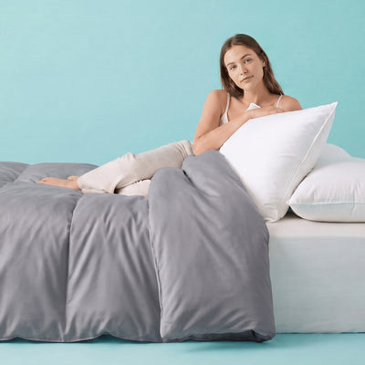 Sleepgram Supima 400 Thread Count Cotton Duvet Cover and Travel Bag, Queen, Grey - VMInnovations