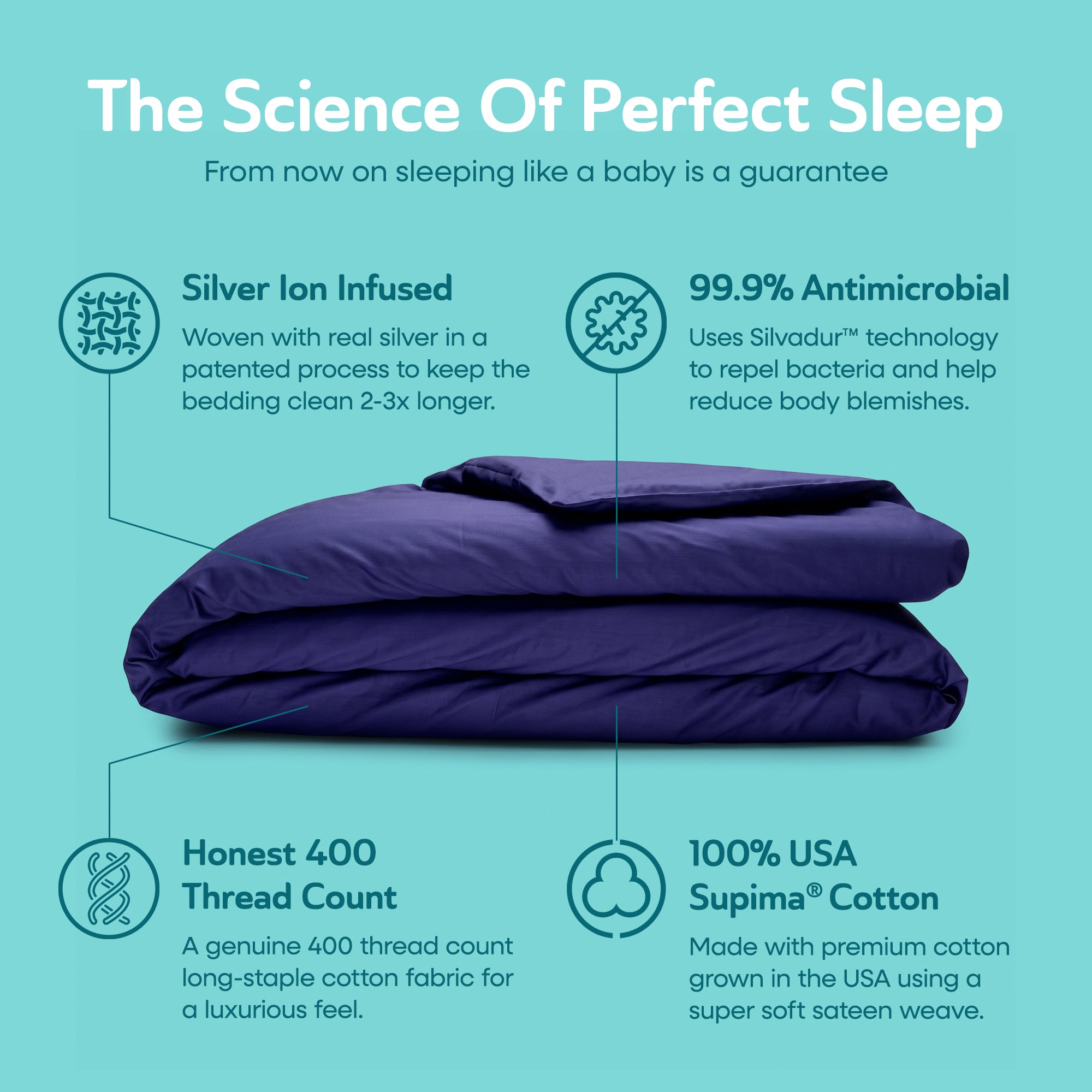 Sleepgram Supima 400 Thread Count Cotton Duvet Cover w/Travel Bag, Queen, Violet