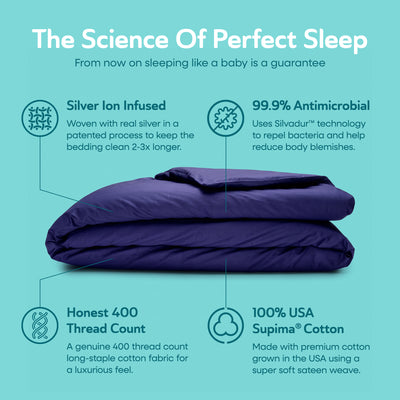 Sleepgram Supima 400 Thread Count Cotton Duvet Cover w/Travel Bag, Queen, Violet
