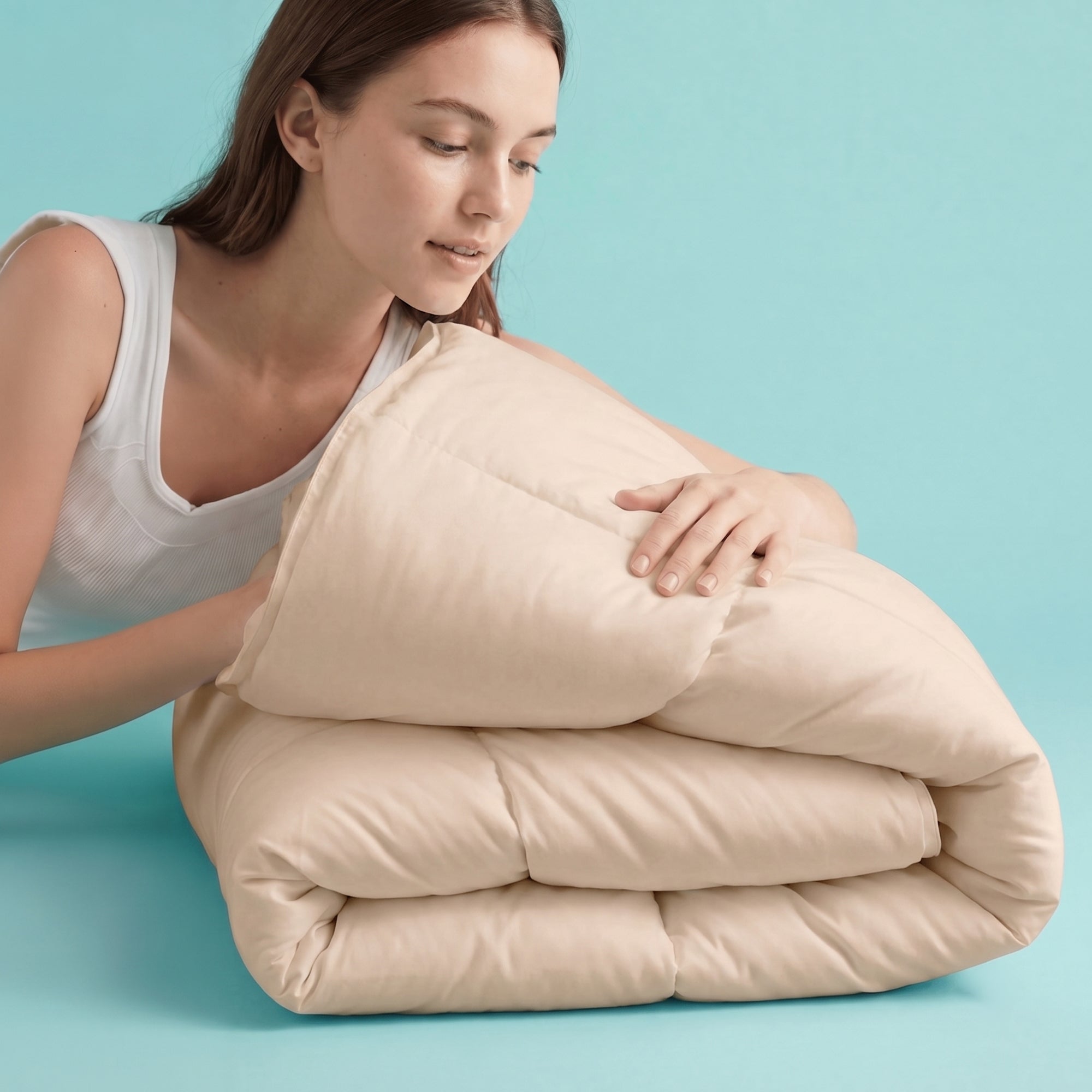 Sleepgram Supima 400 Thread Count Cotton Duvet Cover and Travel Bag, Queen, Sand