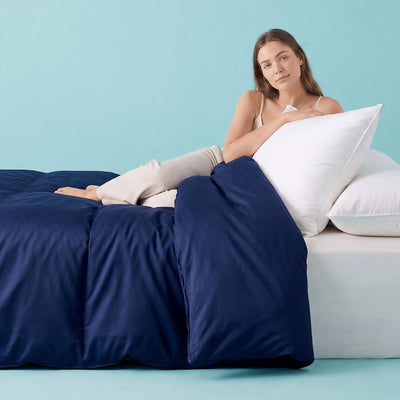 Sleepgram Supima 400 Thread Count Cotton Duvet Cover w/ Travel Bag, Twin, Blue