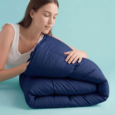 Sleepgram Supima 400 Thread Count Cotton Duvet Cover w/ Travel Bag, Twin, Blue