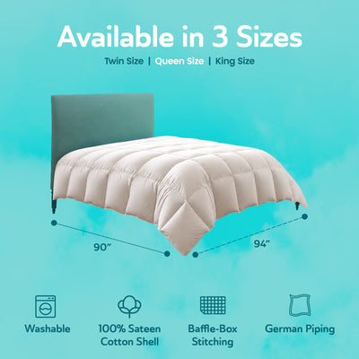 Sleepgram Queen Sized Pre Shrunk Lightweight Embroidered Cotton Comforter, White