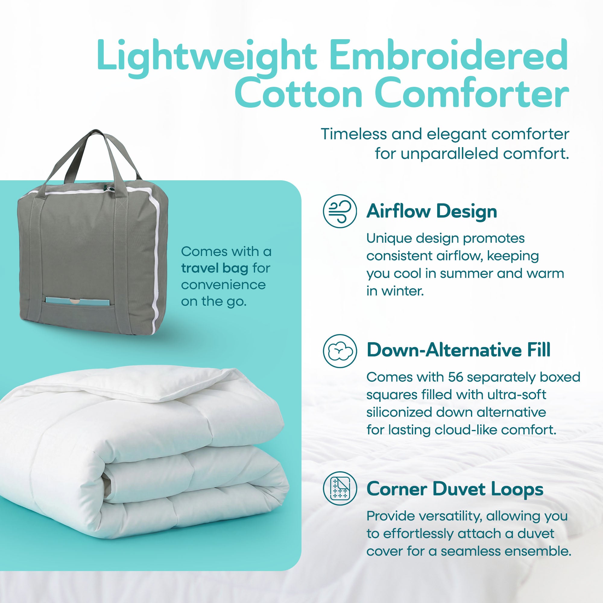 Sleepgram Twin Sized Pre Shrunk Lightweight Embroidered Cotton Comforter, White - VMInnovations