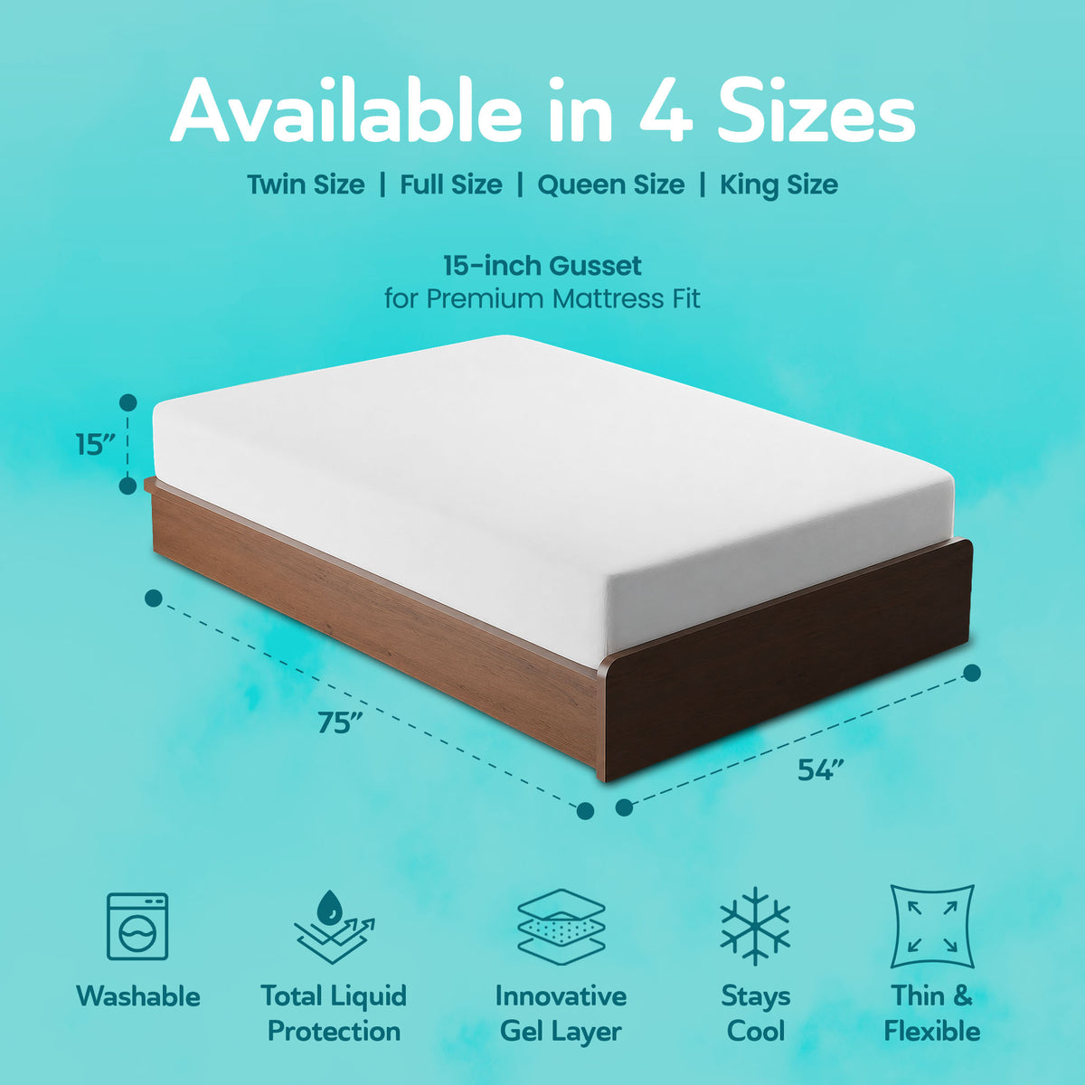 Sleepgram Breathable Sweat Proof Cotton Cover Mattress Protector, Full, White