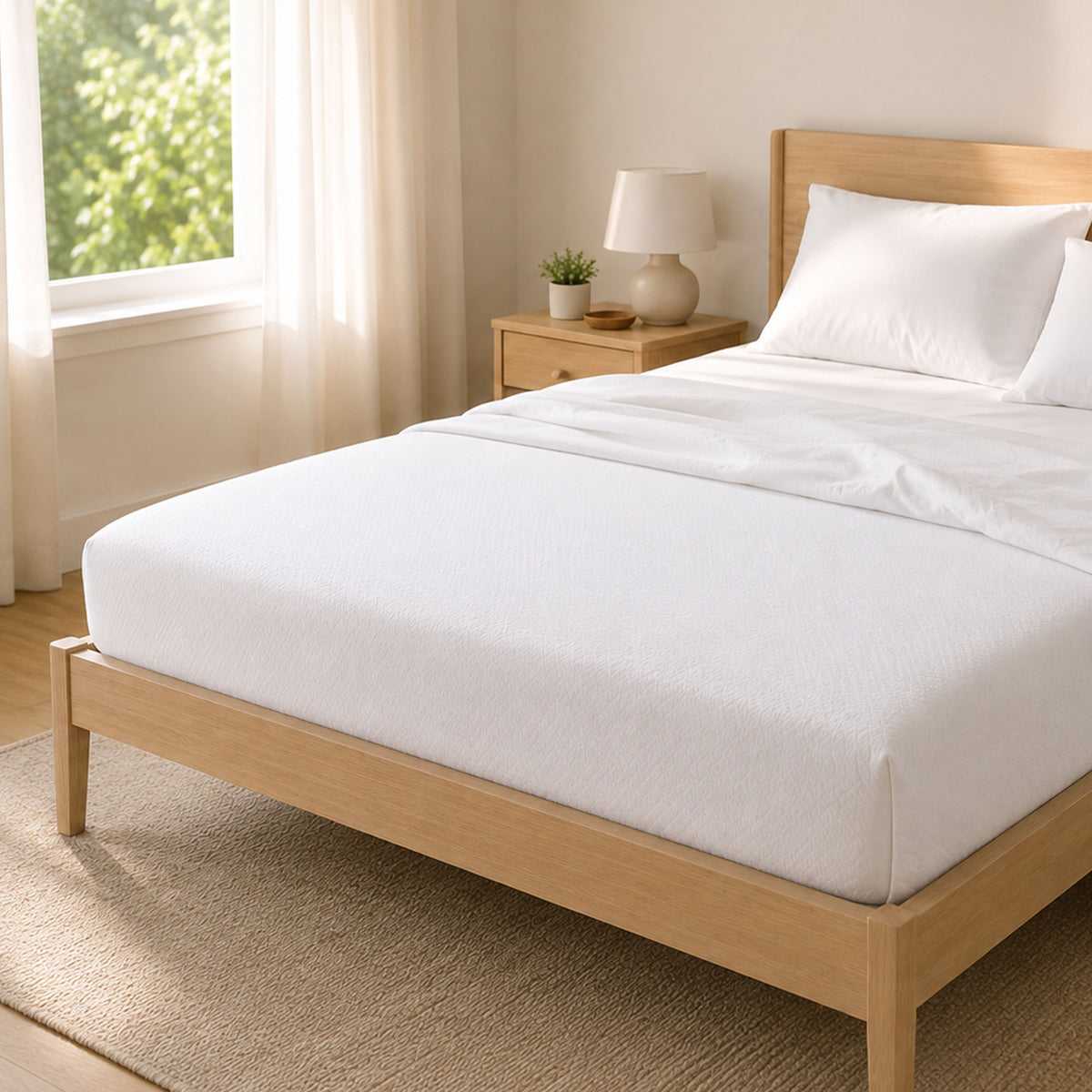 Sleepgram Breathable Sweat Proof Cotton Cover Mattress Protector, Queen, White