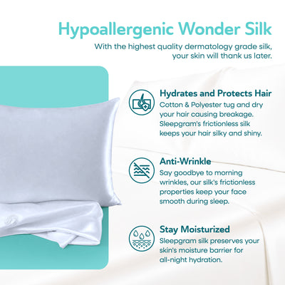 Sleepgram King Size Breathable Cooling Grade 6A Silk Pillowcase, Grey (Open Box)