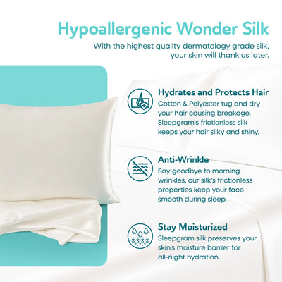 Sleepgram Queen Standard Size Breathable Cooling Grade 6A Silk Pillowcase, White