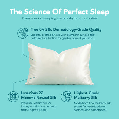 Sleepgram Queen Standard Size Breathable Cooling Grade 6A Silk Pillowcase, White