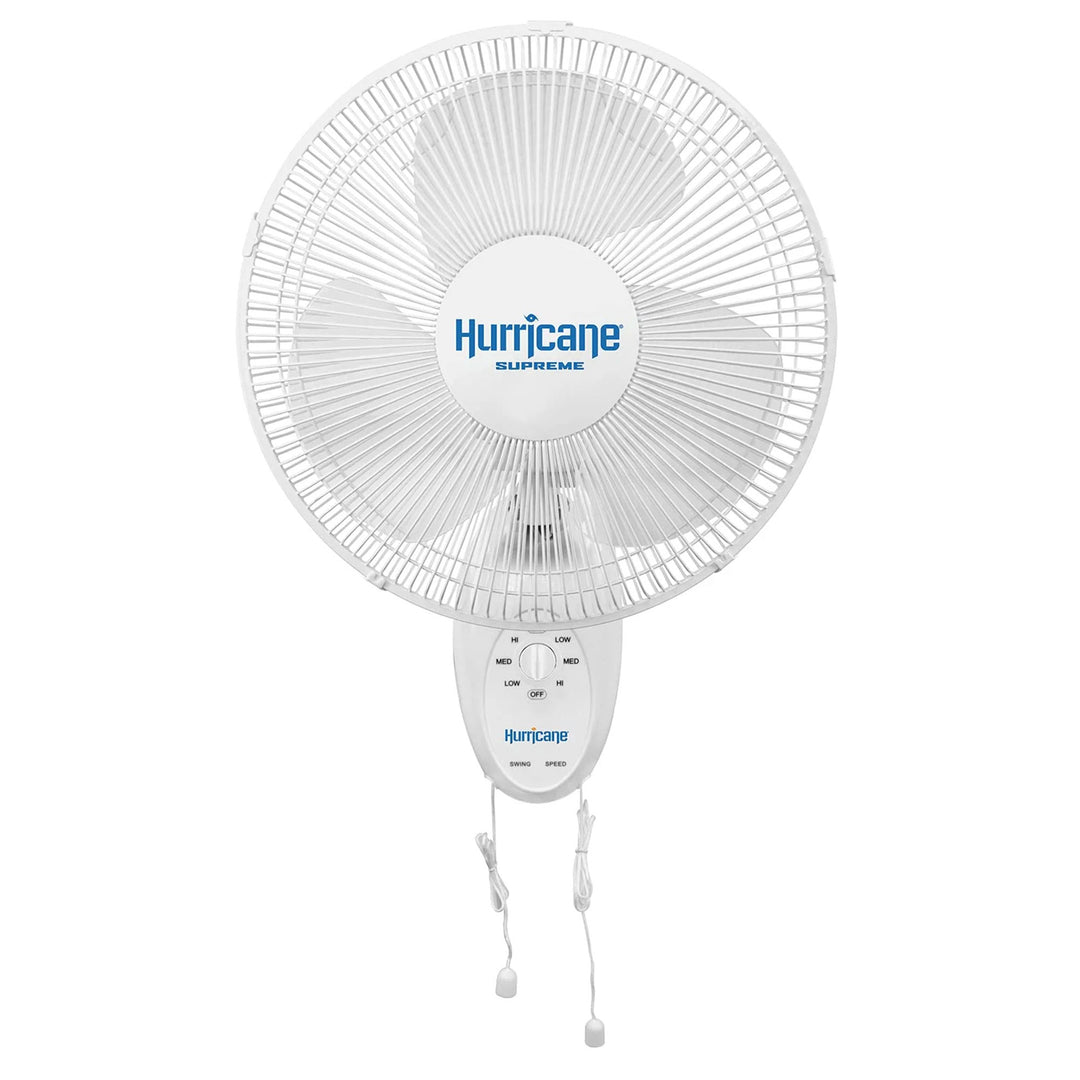 Hurricane Supreme 12 Inch Oscillating 3 Speed Portable Wall Mount Fan, White