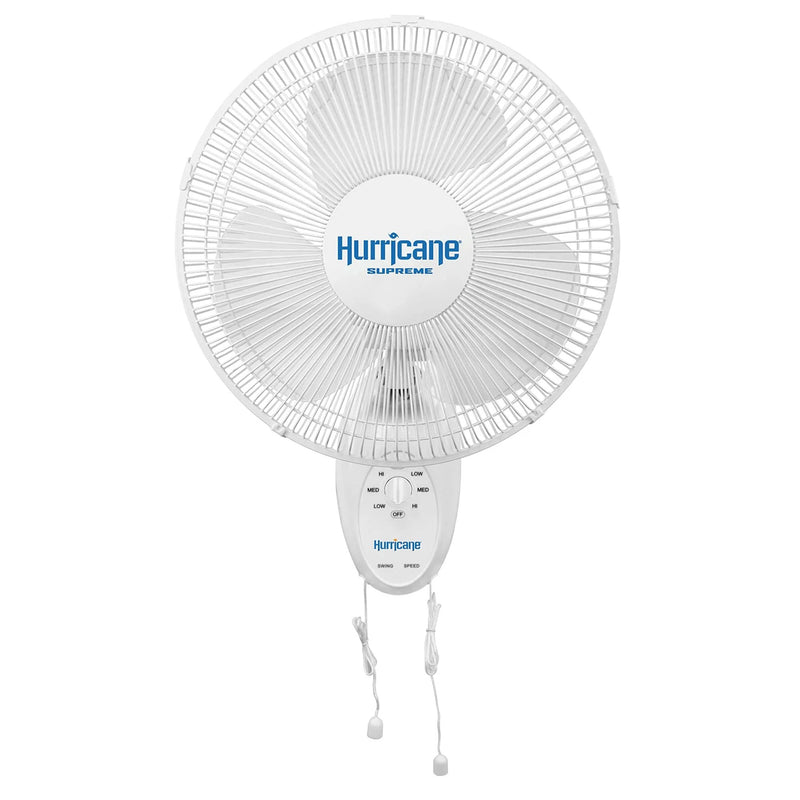 Hurricane Supreme 12 Inch 90 Degree Oscillating 3 Speed Wall Mounted Fan, White