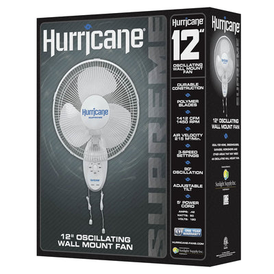 Hurricane Supreme 12" 90 Deg Oscillating 3 Speed Wall Mounted Fan, White (Used) - VMInnovations