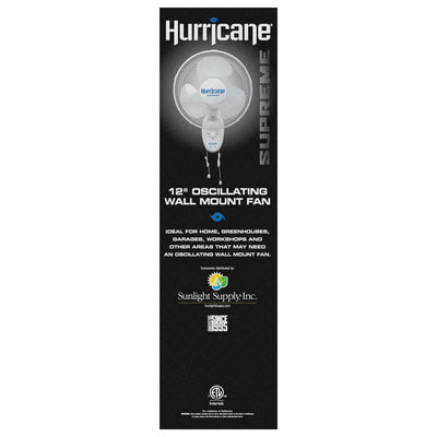 Hurricane Supreme 12" 90 Deg Oscillating 3 Speed Wall Mounted Fan, White (Used) - VMInnovations